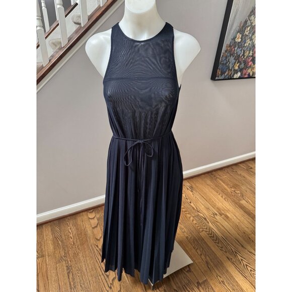 VINCE. High Neck Pleated Midi Dress Coastal Navy Blue Size XXS - Picture 4 of 6